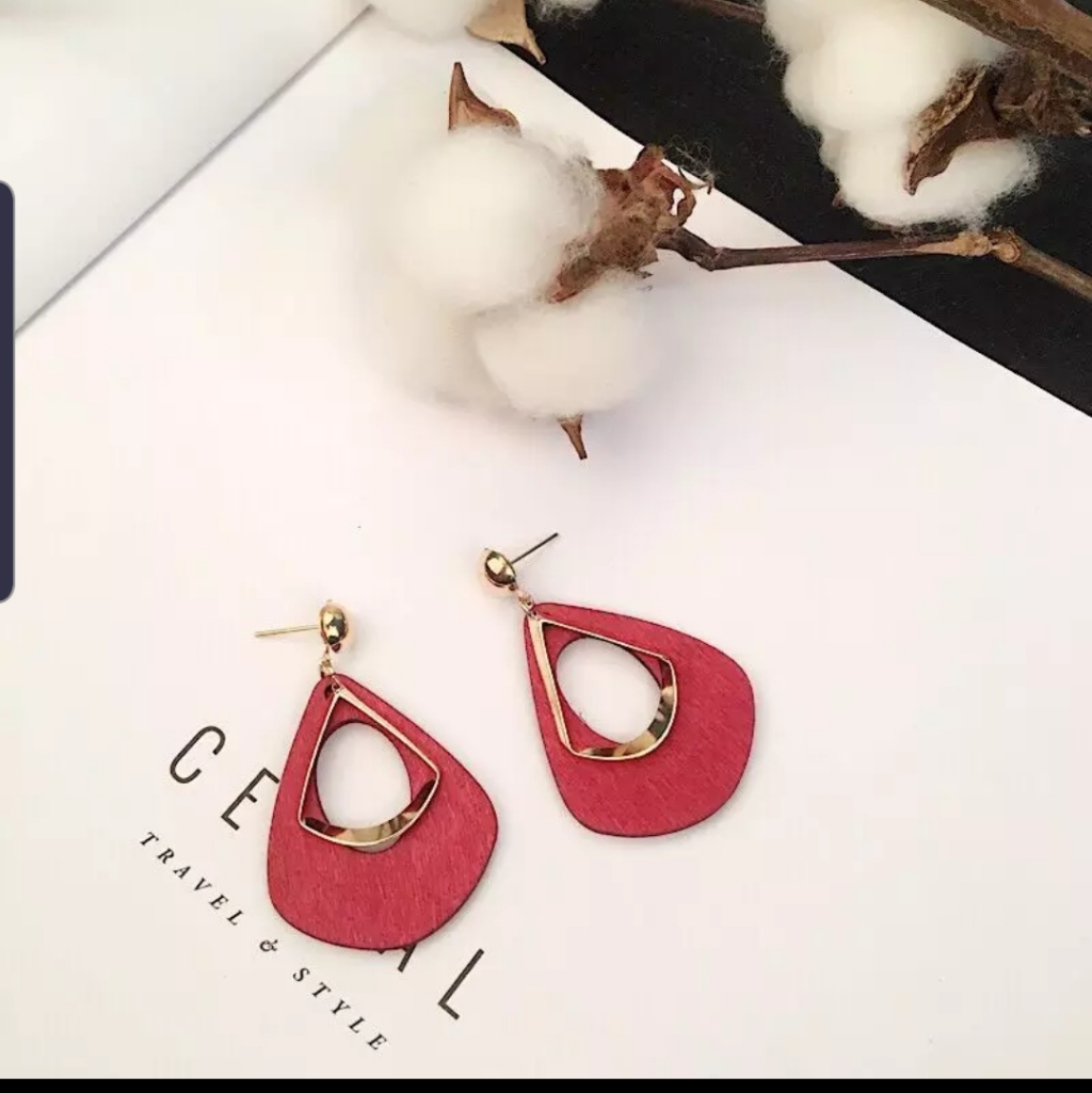 Fashion Statement Drop Water Droplets Wood Earring